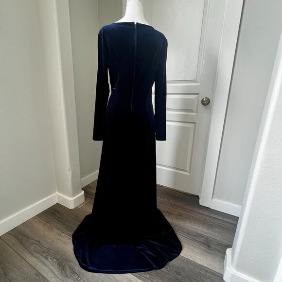 Tadashi Shoji Formal Velvet Dress Rhinestone Ribbon Maxi Evening Gown Homecoming - Picture 2 of 10